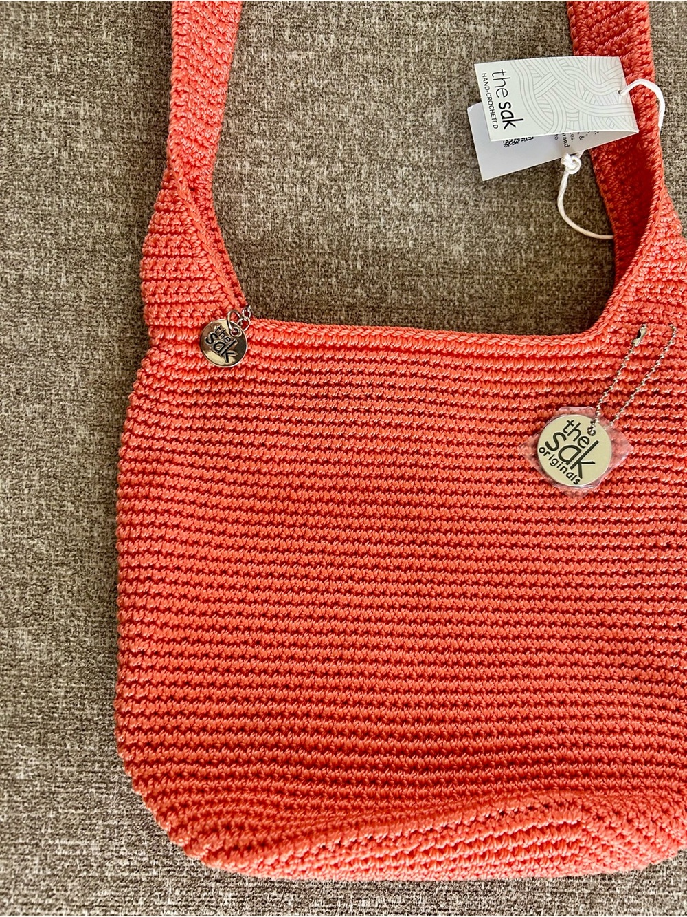 NWT The Sak Coral Apricot Crochet All that Crossbody Bag style 109059 zippered - Picture 2 of 10